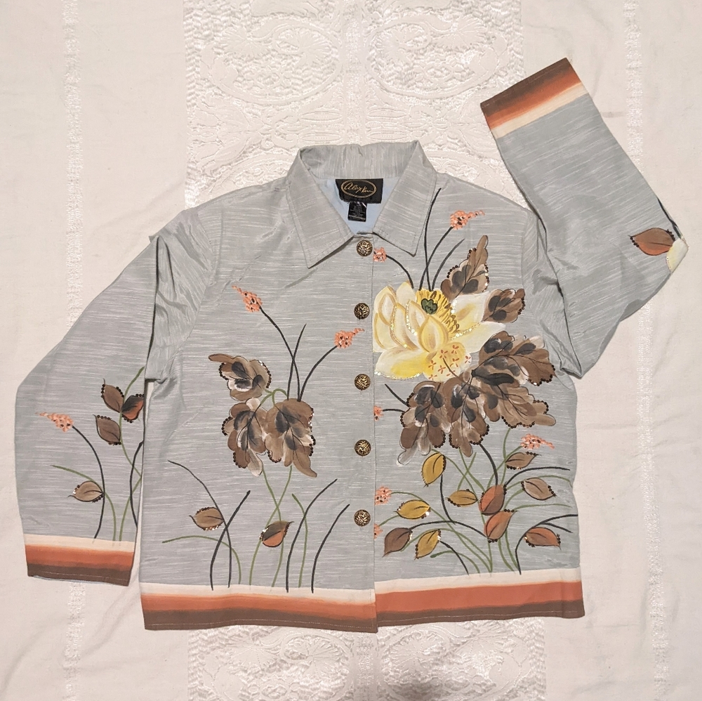 Alex Kim floral sequined jacket blazer 1X